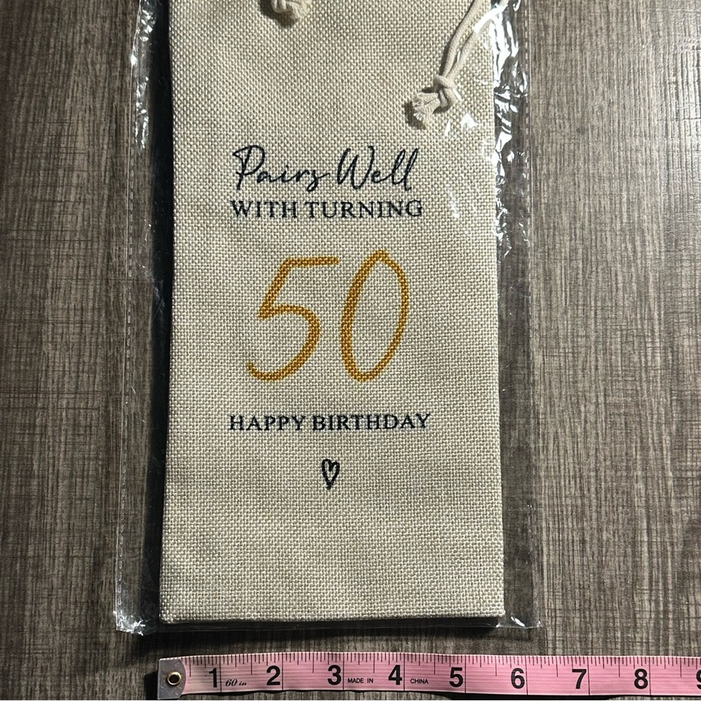 50th Birthday Wine Bag Cream With Gold And Black Text Easy Gift Idea NEW - Picture 4 of 6